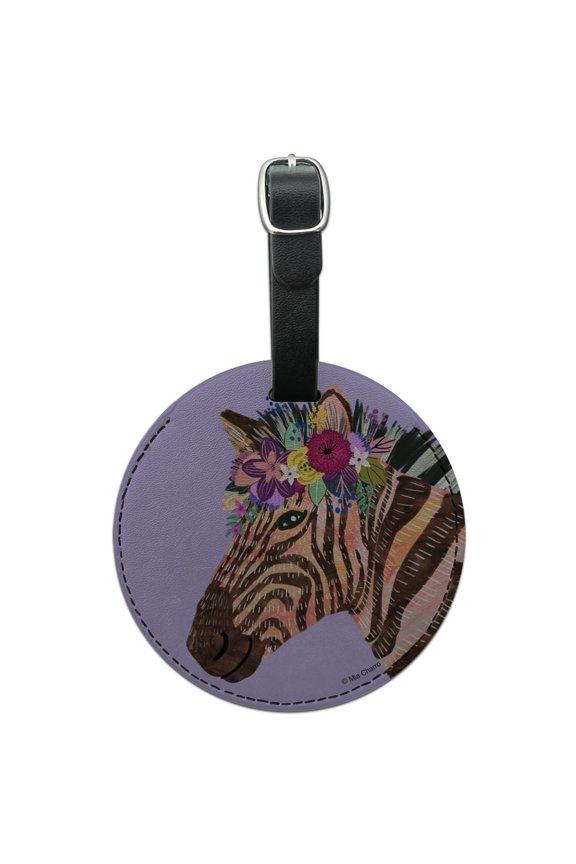 Zebra Flower Floral Hair Round Leather Luggage Card Suitcase Carry-On ID Tag