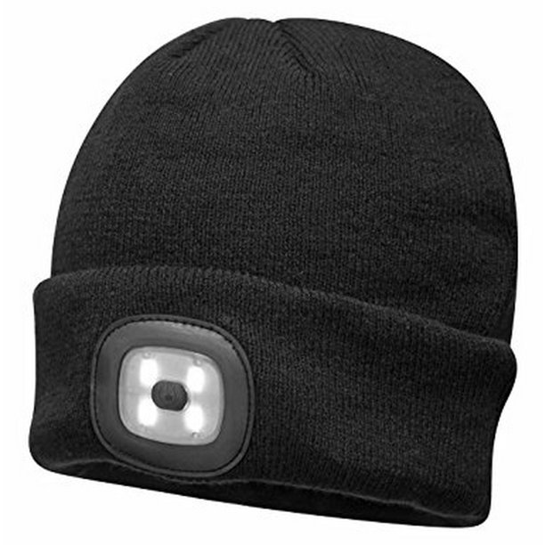 Portwest - Gorro de punto con luz LED frontal (Negro)