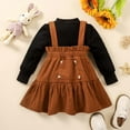 thumbnail image 2 of Odeerbi Toddler Girls Fall Winter Outfits Corduroy Skirt Set Round Neck Solid Color Long Sleeve Top + Suspender Skirt Set Toddler Clothes Brown, 2 of 5