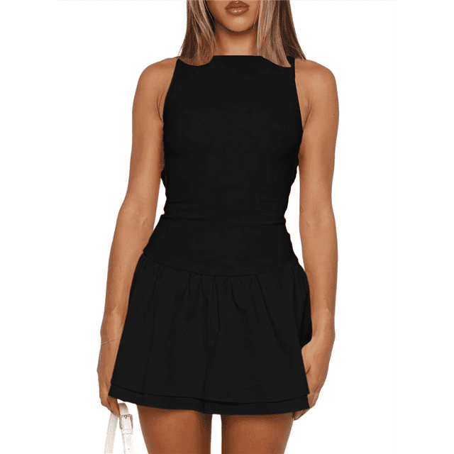 Women's Bodycon Boat Neck Mini Dresses Sleeveless Ruched Ruffle Hem Club Party Short Dress