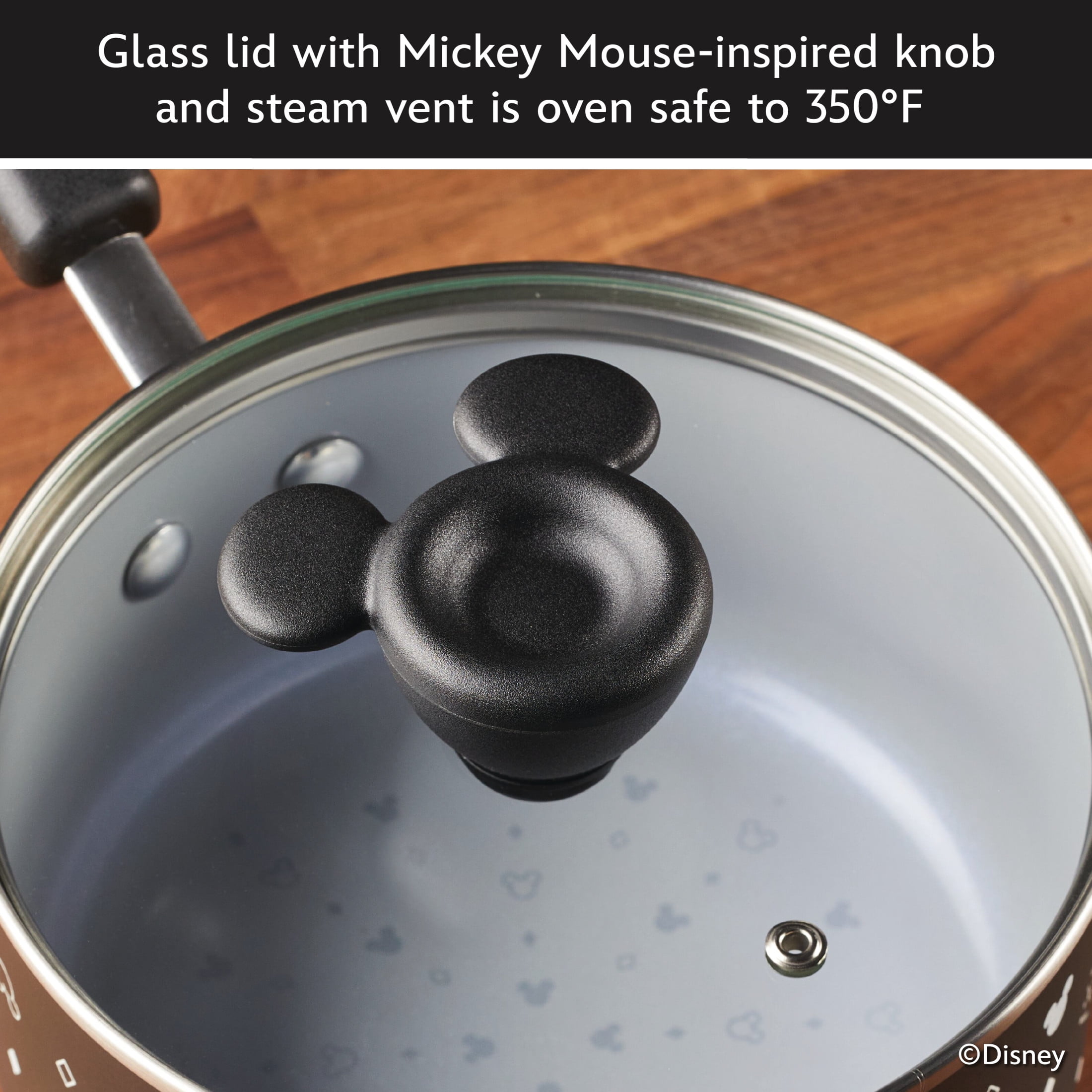 Farberware Disney Monochrome 2 Quart Ceramic Nonstick Saucepan with Tempered Glass Lid, Dishwasher Safe, Black