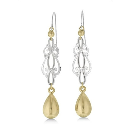 10k Ss Filigree Teardrop Earring