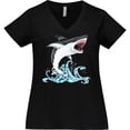 thumbnail image 3 of Inktastic Great White Shark Jumping Women's Plus Size V-Neck T-Shirt, 3 of 5