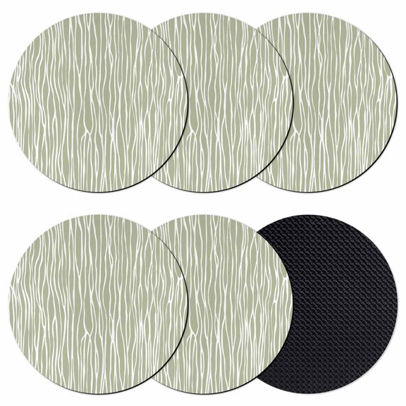 Green Waves Stripes Coasters Set of 6, Absorbent Coasters for Drinks, Vintage Minimalist Lines Texture Coaster for Desk Coffee Table Protection, Home Decor House Warming Gifts 4"