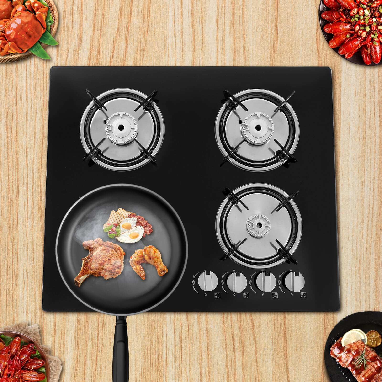 Built-in 4 Burner Gas Stove Gas Cooktop 23.2 Inch Gas Stove Top Aluminum Alloy