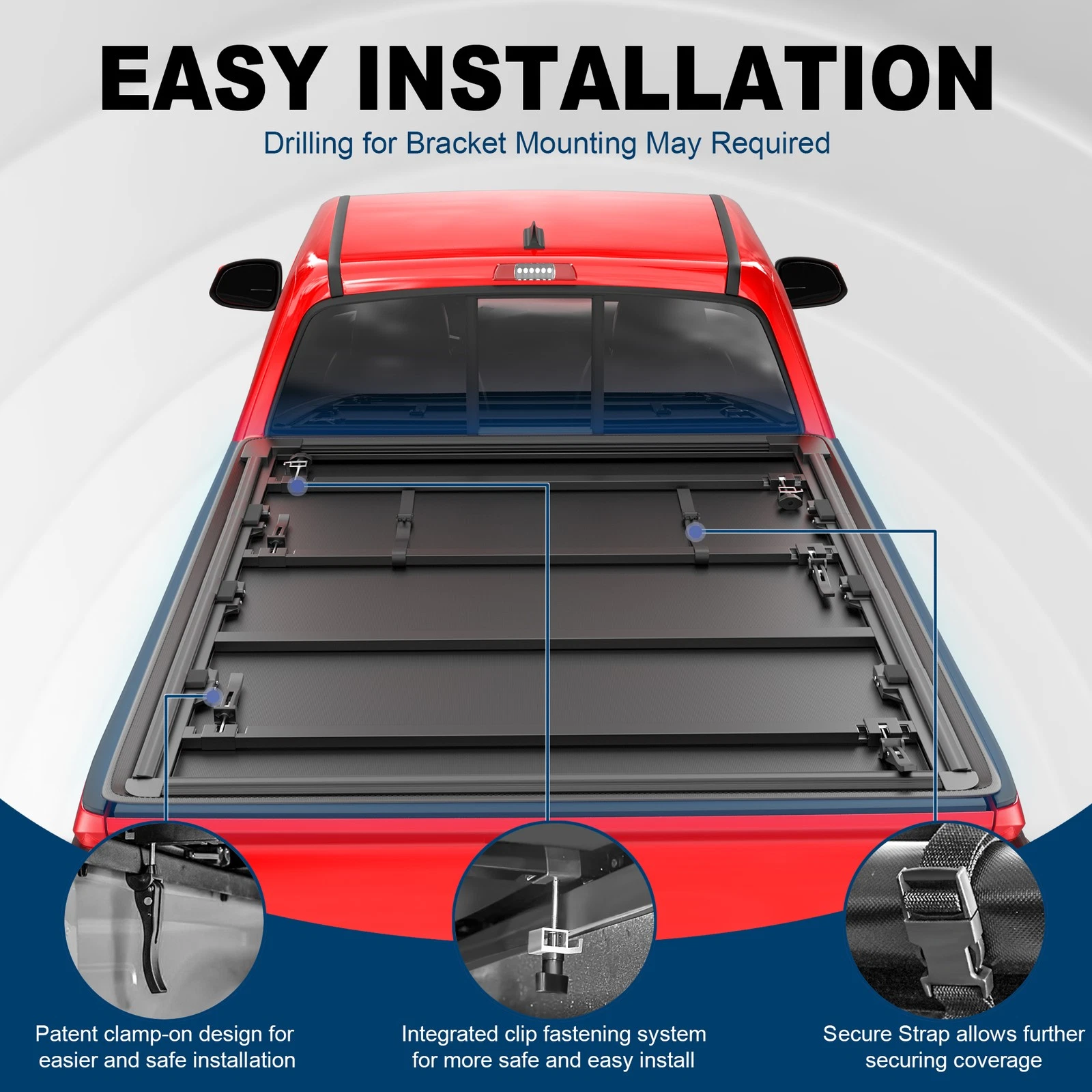 MOSTPLUS 6FT 4-Fold Truck Bed Tonneau Cover for 2016-2026 Toyota Tacoma w/ LED Lamp