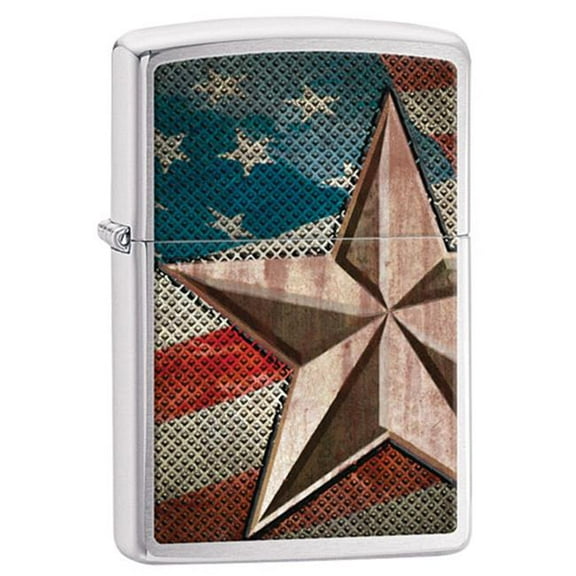 USA Flag Star Zippo Lighter - Brushed Chrome