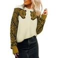 thumbnail image 1 of Pulls pour Femmes Décontractés Imprimé Léopard Patchwork Manches Longues Pull Tricoté Court, 1 of 7