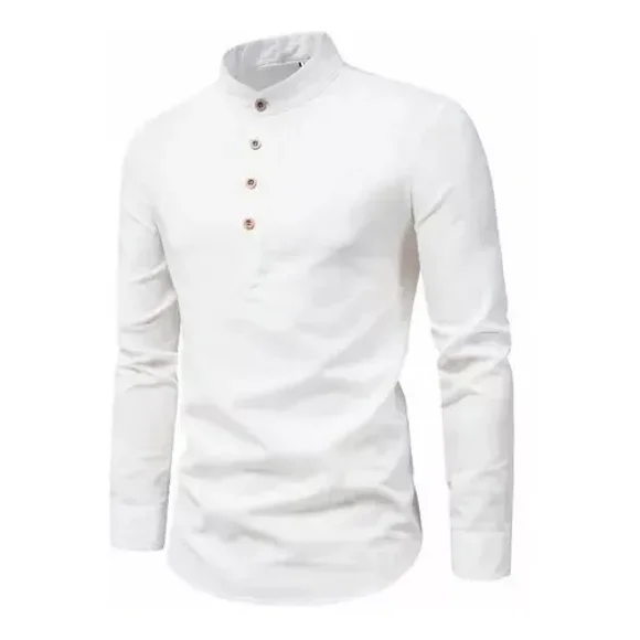 Camisa Slim Fit Cuello Mao Manga Larga Hombre Vestir Casual