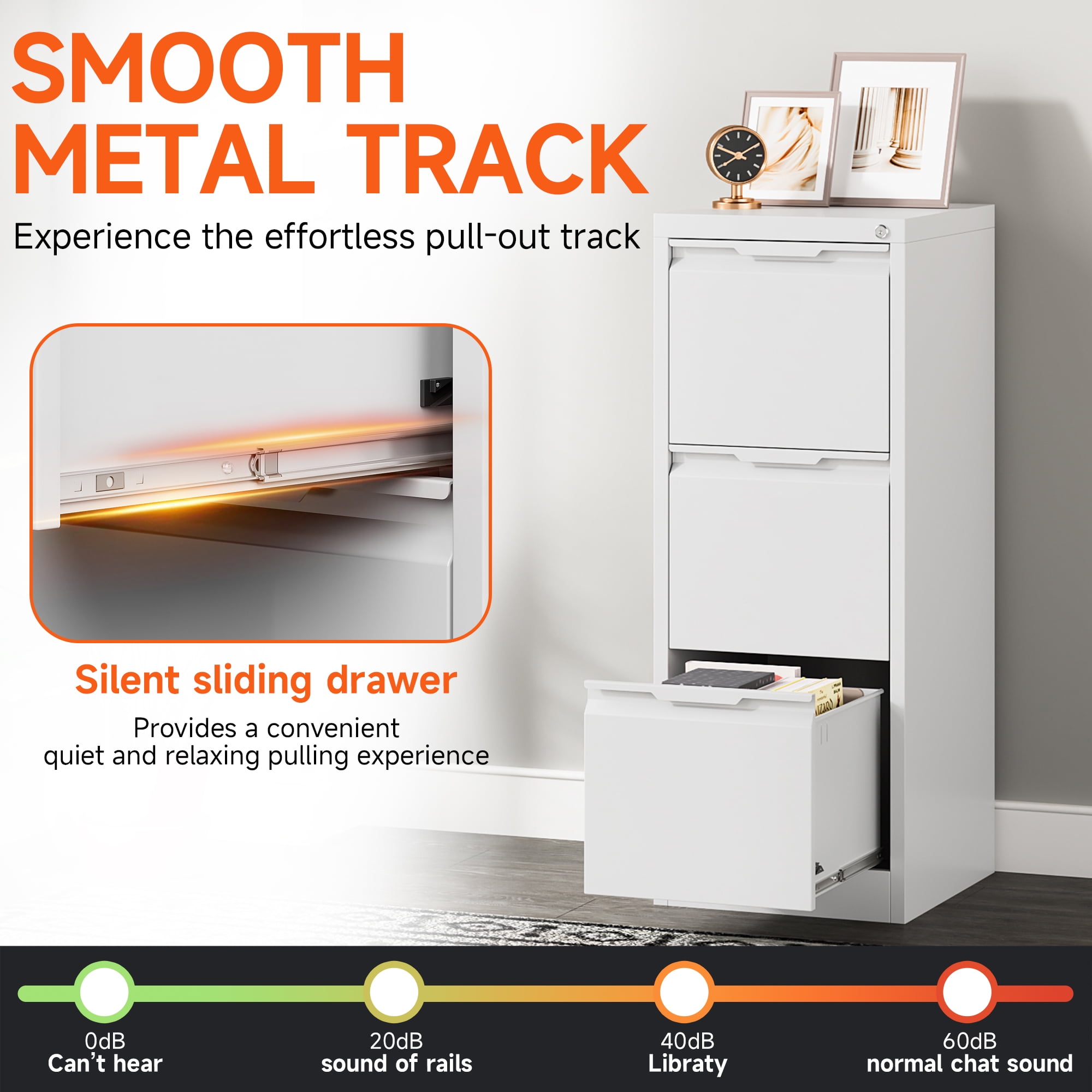 3 Drawer File Cabinet, 17.8" D Metal Filing Cabinets with Lock, Vertical Filing Cabinet for Home Office, Steel File Cabinet for Letter/Legal/A4/F4 Size, Requires installation (White)
