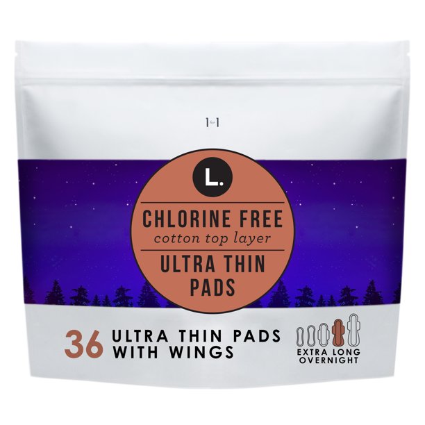 L. Chlorine Free Ultra Thin Overnight Absorbency Pads with Wings, 36 ct