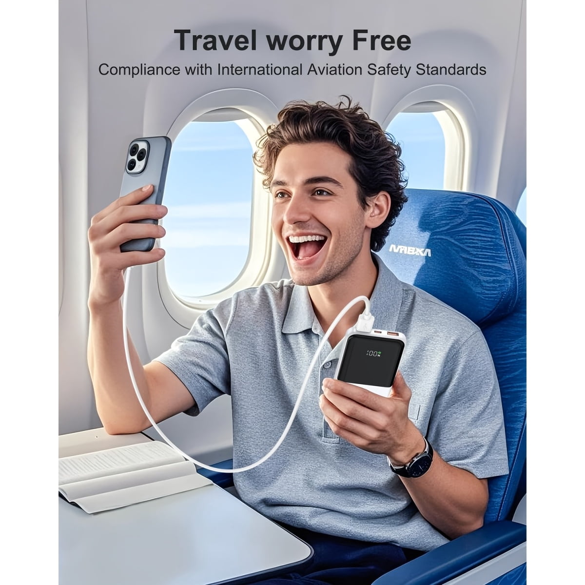 Portable Charger with Built-in Cables | Slim 10000mAh Travel Battery Pack, USB Type-C, 22.5W Fast Charging, Lithium Polymer Battery