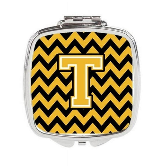 Letter T Chevron Black & Gold Compact Mirror - 3 x 0.3 x 2.75 in.