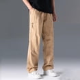 thumbnail image 4 of Fmbrln Mens Plus Size Cargo Pants Casual Elastic Waist Multi Pockets Work Pants Straight Leg Pants Lounge Outdoor Hiking Trousers Khaki 4XL, 4 of 4