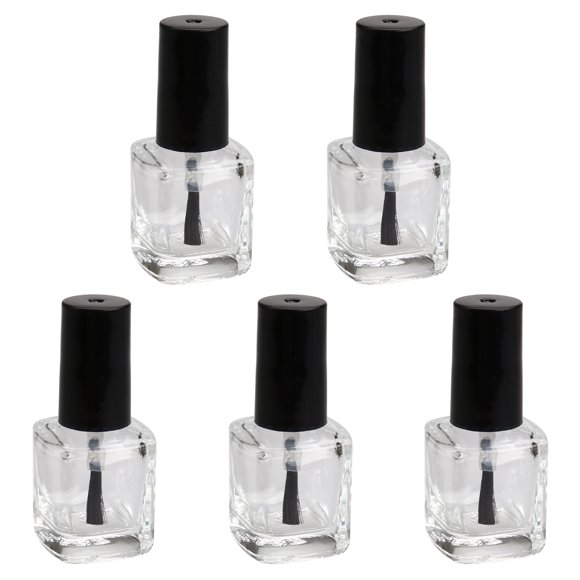 EeaseMX Paquete de 5 botellas vacías de 10 ml para esmalte de uñas, con pincel en el interior, de forma cuadrada y transparente.