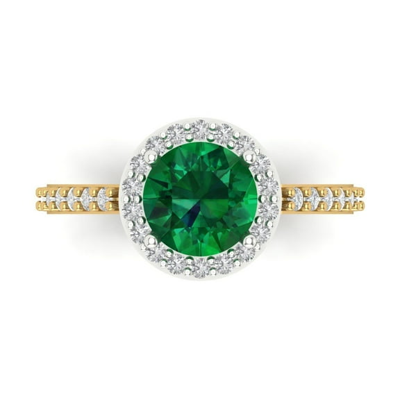 Halo Engagement Ring for Women - 1.86ct Simulated Emerald in 18K White/Yellow Gold Promise Ring