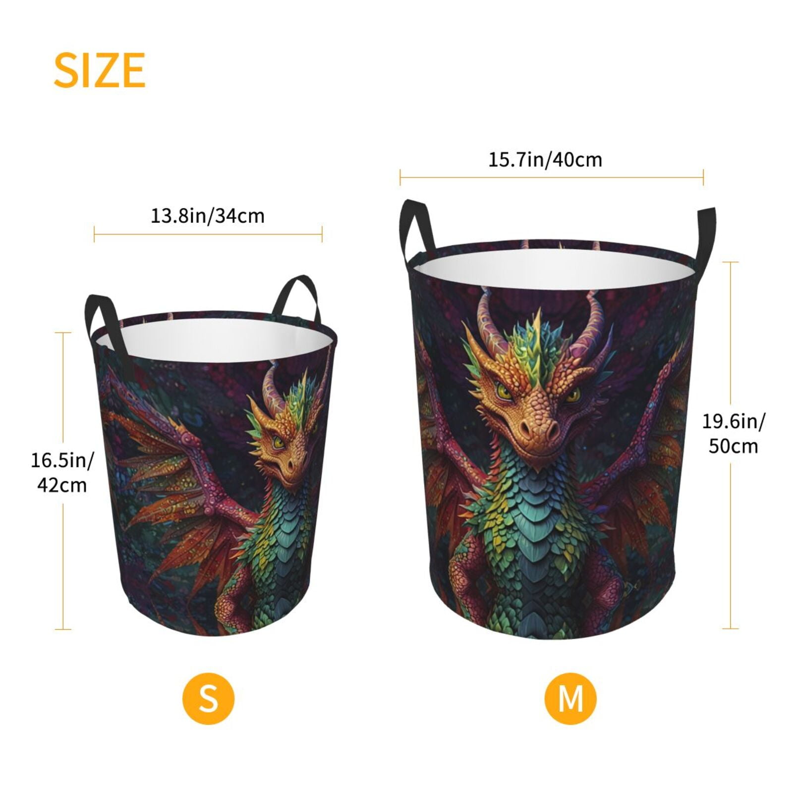 Large Laundry Basket with Handles - Whimsical Dragon Color Cool Kids Baby Dirty Clothes Laundry Hamper for Bedroom Aesthetic