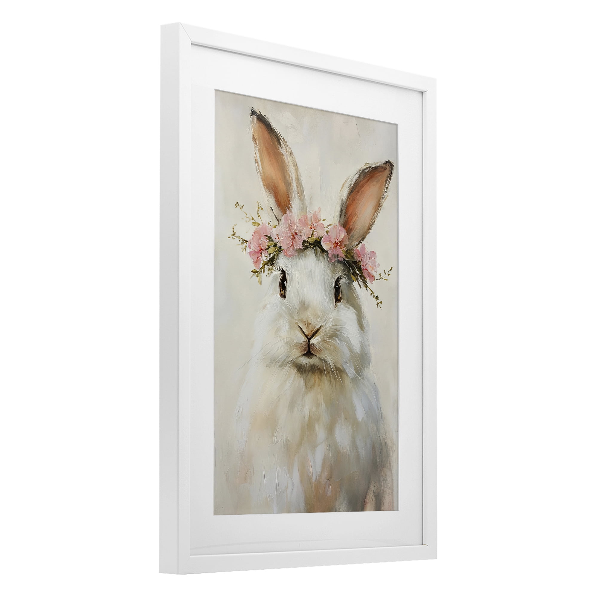 Stupell Industries Bunnykins with Pink Crown White Framed Print Under Glass, design by Tina LeCour