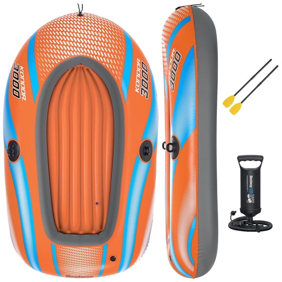 H2OGO! Kondor 3000 Inflatable Raft Set - 6'11" x 48" - Orange & Blue, Fits 2 Adults & 1 Child, Oars & Hand Pump, Water Sports Boat, 410lb Cap, Ages 6 