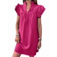 thumbnail image 4 of Women Summer Short Dress Casual V Neck Short Sleeve Tiered Mini Sun Dress Beach Vacation Sundress Rose Red XL, 4 of 7