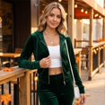 thumbnail image 5 of Womens Y2K 2 Piece Sets Zip Up Hoodie Long Sleeve Velvet Sweatshirts Flare Sweatpants Drawstring Waist Matching Tracksuit Casual Outfits, 5 of 5