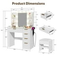 thumbnail image 7 of PARKWELL Makeup Vanity Desk with Mirror and Lights, Vanity Table and Chair Set with Shelves, Drawer and Power Strip, 3 Modes Adjustable Lights,White, 7 of 7