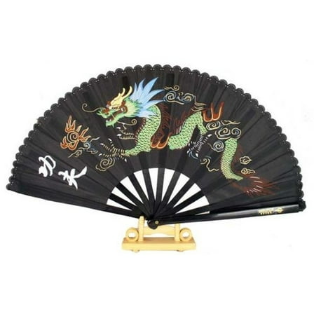 "13"" Dragon Design Kong Fu Fan (Black)"