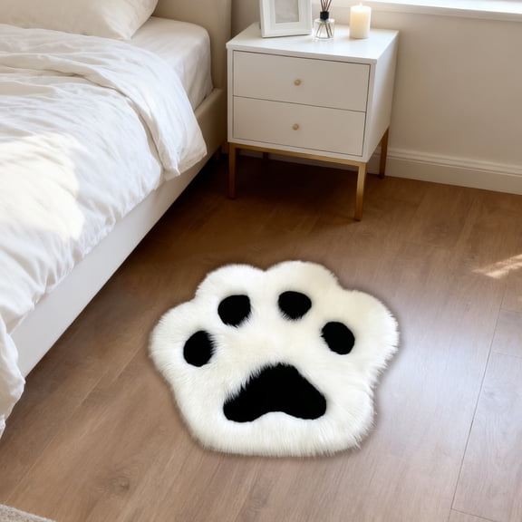 Djunllk Fluffy Cat Paw Floor Mat - Cute Bedroom Side Decor Mat Cozy Soft Sleeping Pet Mat for Small Pets, 17 x 17 inch
