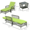 thumbnail image 3 of Outsunny 2 Pieces Wicker Patio Lounge Set w/ Cushions, Outdoor PE Rattan Sun Lounger Sets w/ 5-Level Reclining Chaise Chair & Two-tier Glass Top Coffee Table, Green, 3 of 9