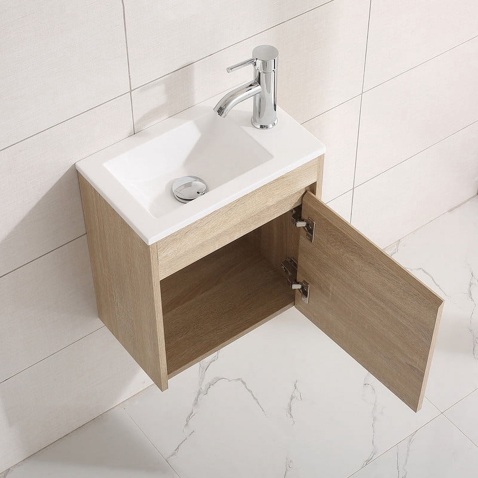 Walsport 16" Wall-Mount Bathroom Vanity Cabinet with Sink,Basin,Faucet,Wall Mounted Cabinet Set Design Bathroom Vanity for Small Space,Beige