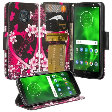 Moto G6 Case, Moto G6 2018 Case,Cute Girls Women Pu Leather Wallet Case with ID Slot & Kickstand Phone Case for Moto G (6th Generation) - Hot Pink