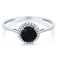thumbnail image 2 of Gem Stone King 0.92 Ct Round Black Onyx White Diamond 10K White Gold Ring, 2 of 5