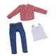 thumbnail image 4 of Ropa para figura masculina a escala 1/12: chaleco, camisa y vaqueros. Accesorios: disfraz clásico para hombre. Cuadrícula roja, 4 of 9
