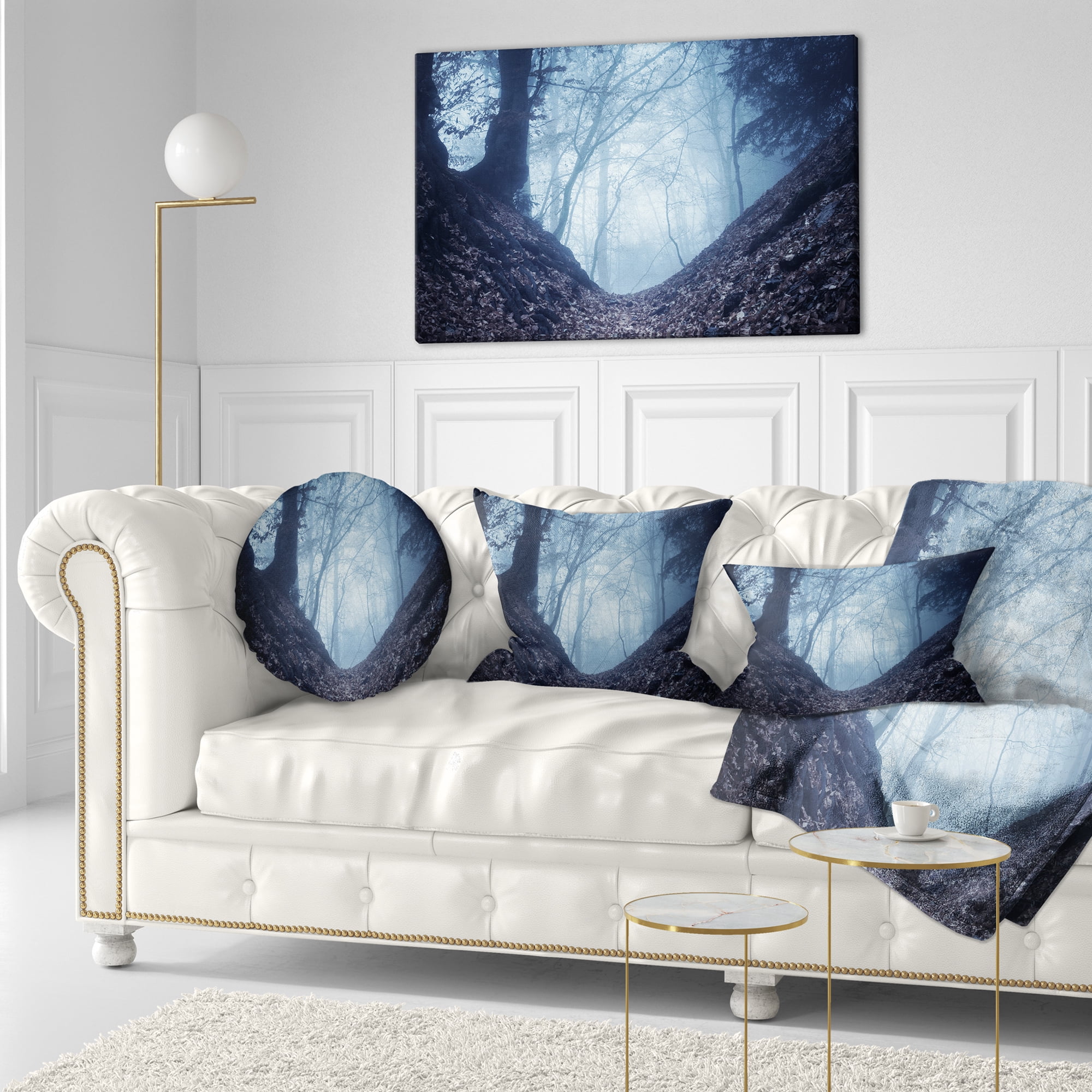 Designart Sunlight Hitting Foggy Forest - Landscape Photography Throw Pillow - 12x20