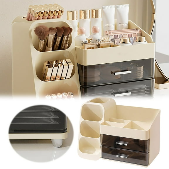 Cosmetic Makeup Organizer Featuring Double Bottom Slide Design with Storage Drawers Ideal Bathroom Vanity Organizer for Brushes Perfumes and Cosmetics