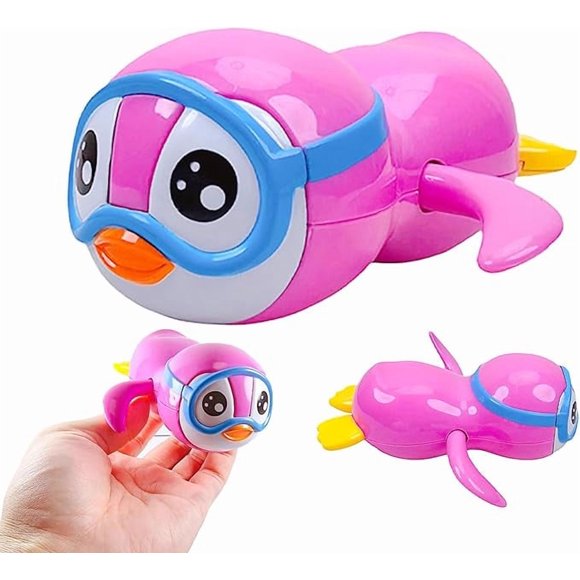 Baby bath water toy - Bath Toys for Kids and Toddlers 1-3 3-5 2-4, pink Diving Penguin Wind Up Toys, Newborn Water Table and Swimming Pool Games