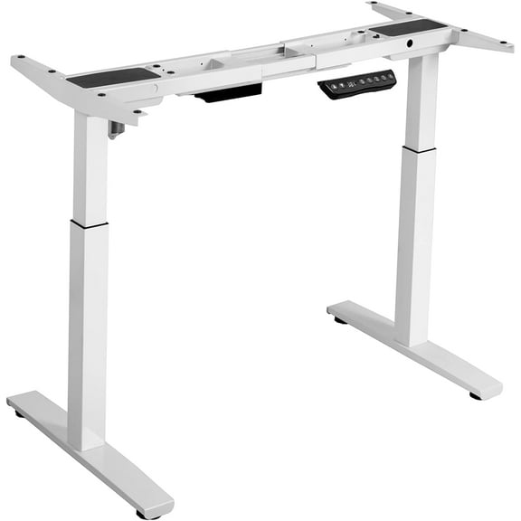 Sycol Electric Sit to Stand Adjustable Desk Frame with Button Controller and Cable Management Tie Durable Connection, White