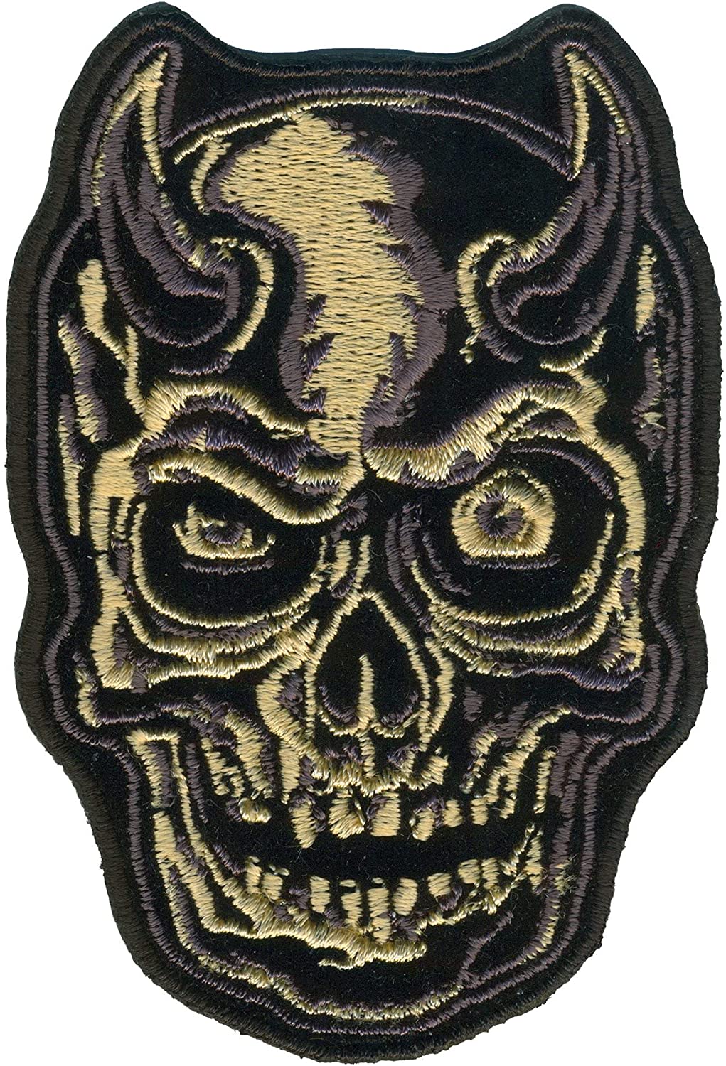 DEVIL HORN SKULL GREY, PATCH - High Thread Iron-On Heat Sealed Backing Sew-On  Biker's Large Patch - 6 x 9 