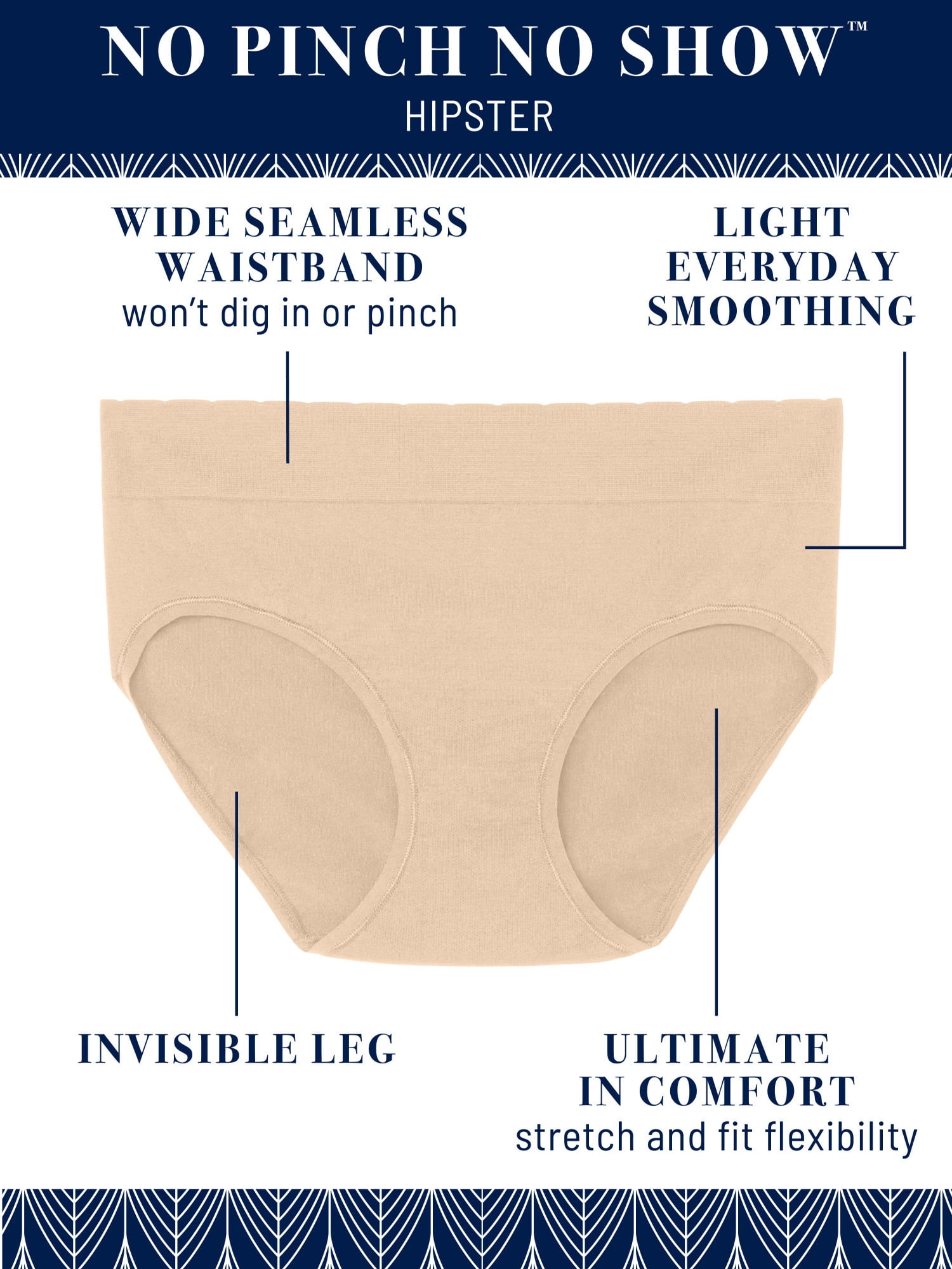 Vanity Fair Lingerie Women's No Pinch No Show Seamless Hipster Underwear, 3-Pack
