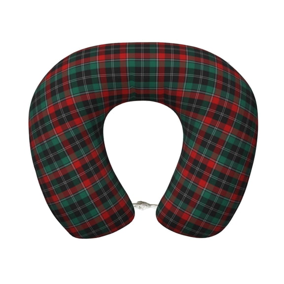 Easygdp Tartan Plaid Travel Pillow Memory Foam, Head Neck Support Airplane Pillow for Traveling, Car, Home, Travel Neck Flight Pillow