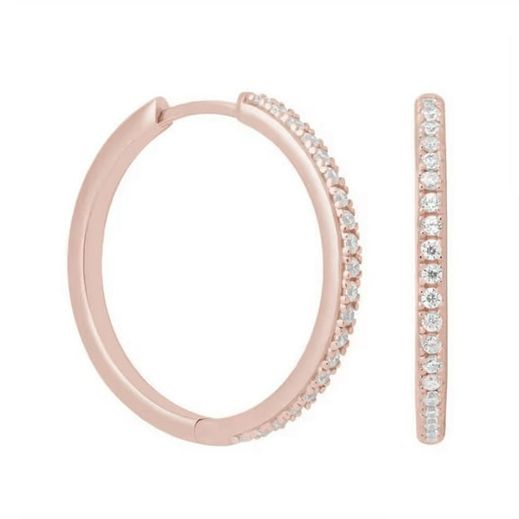 18k Rose Gold 30mm Hoop Earrings with 4ct Created White Sapphire Plated By Bonjour Jewelers