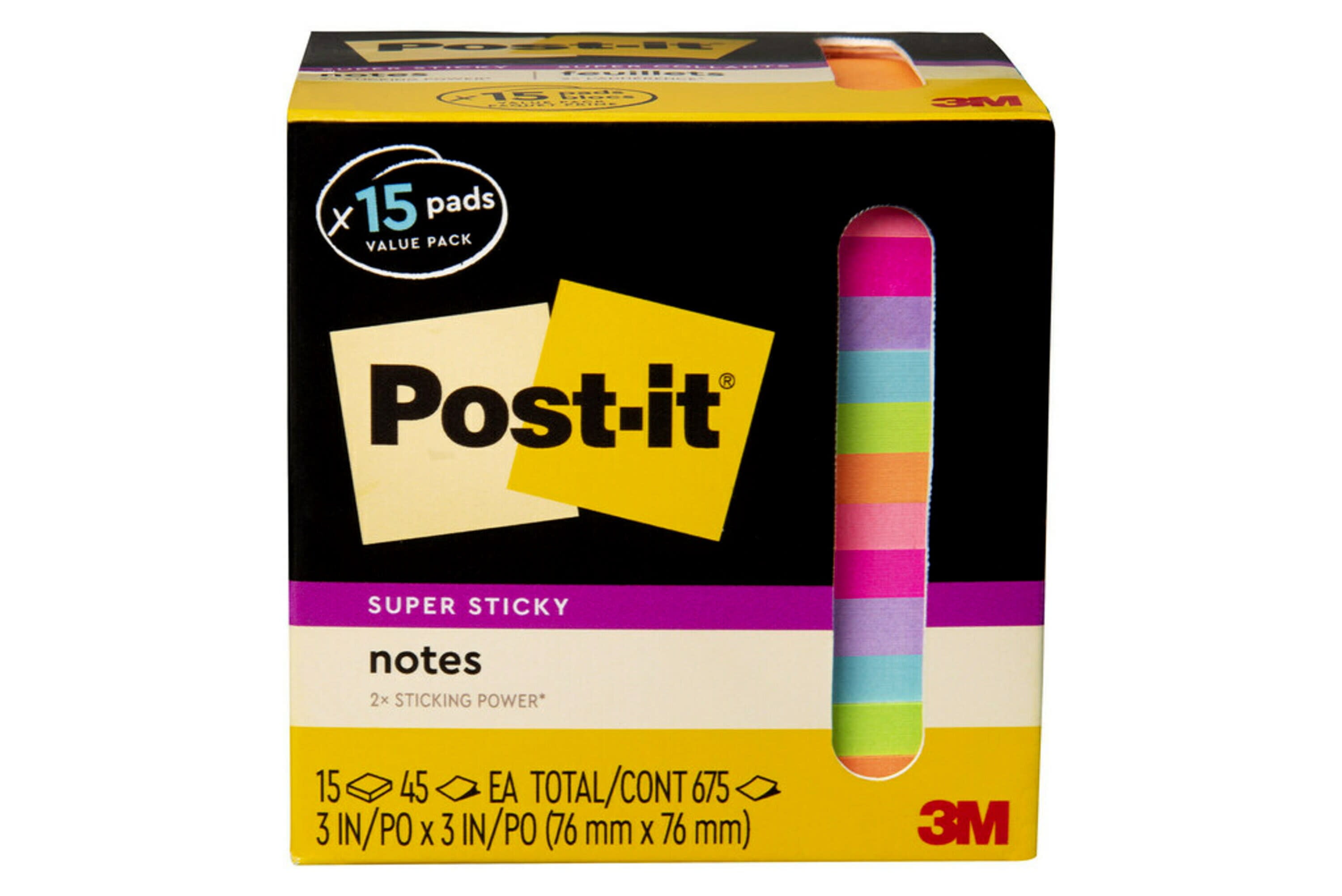 Post-it Super Sticky Notes, 3x3 in, 6 Pads/Pack, 90 Sheets/Pad,   Exclusive Bright Color Collection, Aqua Splash, Acid Lime, Tropical Pink