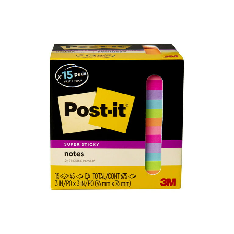 Post-it Super Sticky Notes, 3 in x 3 in, Heart Shape, Assorted Colors, 75  Sheets/Pad, 2 Pads/Pack (7350-T-HRT)