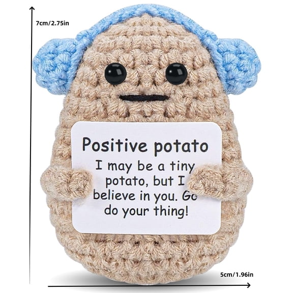 Handmade Positive Headphones Potato Gifts Funny Crochet Positive Potato Knitted Doll with Positive Card, Mini Creative Small Gifts for Friends, Family, Party Decoration Encouragement