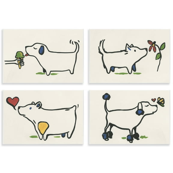 Stupell Industries Happy Doodle Animals Animals Painting Unframed Art Print Wall Art, 15 x 10, Set of 4