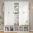 thumbnail image 2 of Euroco Modern Farmhouse Hall Tree – 4-in-1 Entryway Bench with Cabinets, Hooks & Shoe Storage, Wood-Grain Finish, Handles, Anti-Tip Safety, 2 of 9