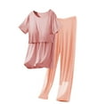 thumbnail image 3 of Bovxnpu Women Maternity Nursing Pajama Set, Womens Maternity Breastfeeding Pajamas Sleepwear Soft Postpartum Lounge Set Short Sleeve Shirt with Chest Pad and Pants Pregnancy Clothes, 3 of 5