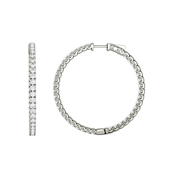 Charles & Colvard 14K White Gold Forever One 1.7mm Round Moissanite Hoop Earrings 0.68cttw DEW