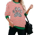 thumbnail image 4 of Yteetum Women's Christmas Crewneck Sweatshirts Oversize Christmas Graphic Print Pullover Hoodless Sweatshirts Top Womens Christmas Stripe Print Round Neck Long Sleeve Sweatshirts Fall Clothes, 4 of 5