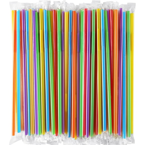 [Individually Wrapped 200pcs] Straws Clearance! Colorful Shaped Long Disposable Straws 200pcs, Flexible Party Disposable Plastic Drinking Straws - Assorted Colors